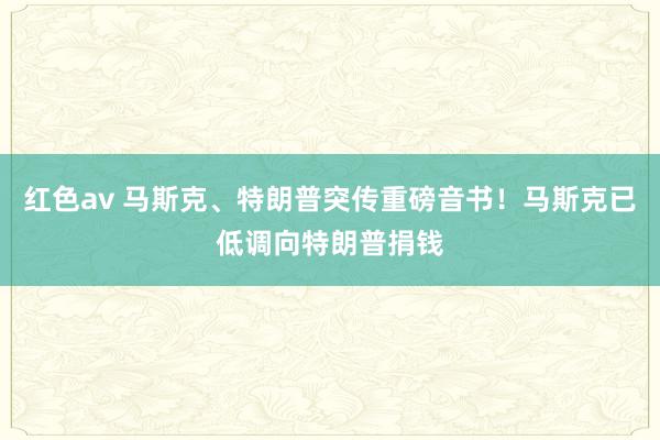 红色av 马斯克、特朗普突传重磅音书！马斯克已低调向特朗普捐钱